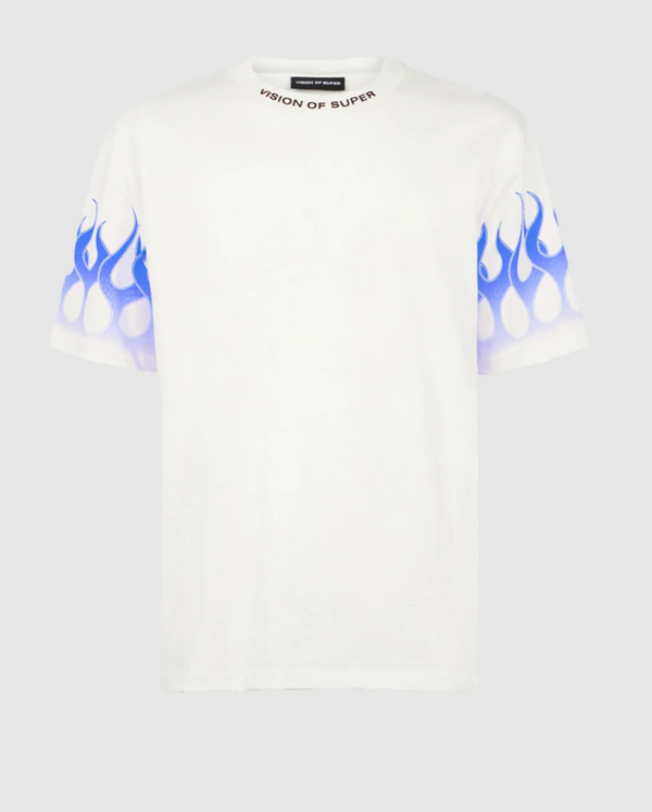 t-shirt white blue flames