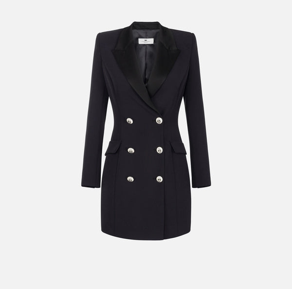 Robe manteau in crêpe stretch con revers in raso ab74147e2 elisabetta franchi