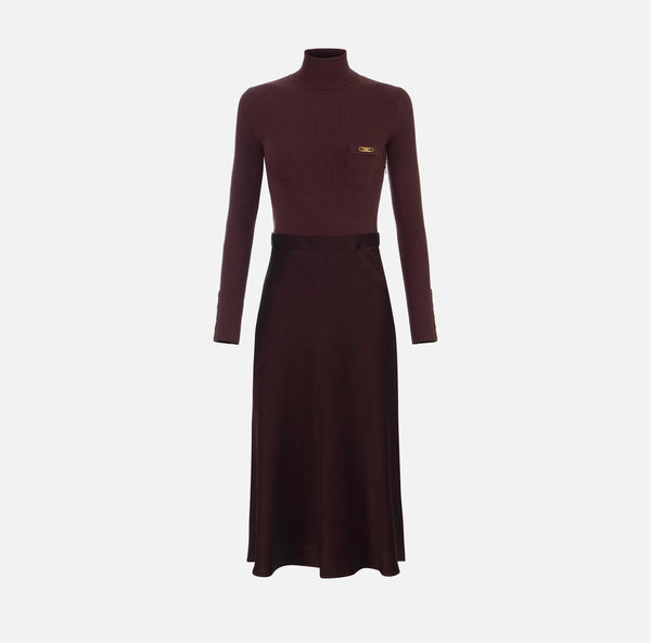 Abito in maglia a costine e raso con taschino am06b56e2 elisabetta franchi