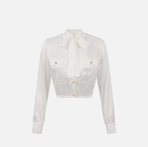 Camicia cropped in raso jacquard con foulard ca06146e2 elisabetta franchi