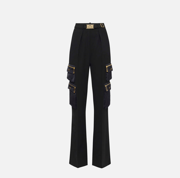 Pantalone dritto in crêpe con tasche e cintura pa04546e2 elisabetta franchi