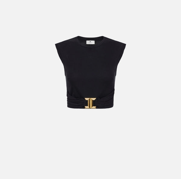 T-shirt in jersey di cotone con logo gioiello ma01656e2 elisabetta franchi