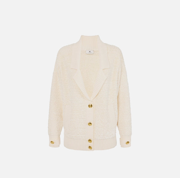 Cardigan in ciniglia bouclé con bottoni gioiello mk44s57e2 elisabetta franchi