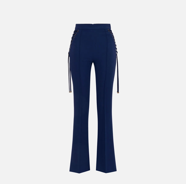 Pantaloni a zampa in crêpe con lacci criss-cross pa08351e2 elisabetta franchi