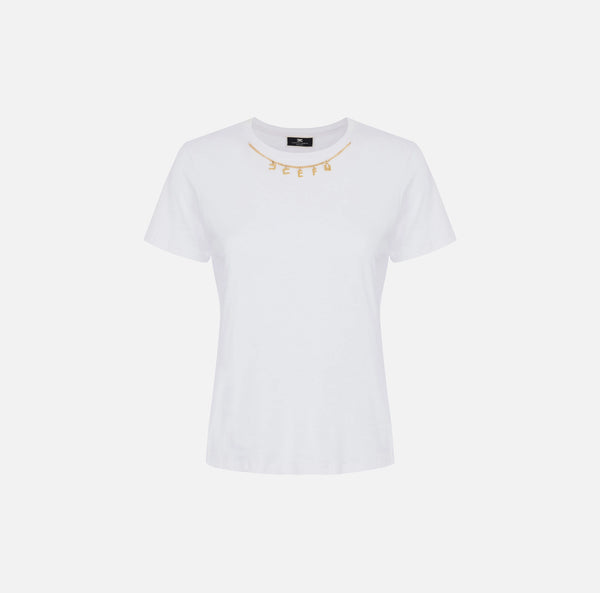 T-shirt in jersey con accessorio charms Elisabetta Franchi ma01141e2