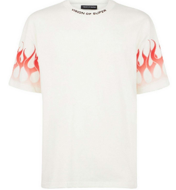 t-shirt white  red flamesl