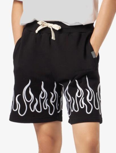 shorts white embroiredered flames