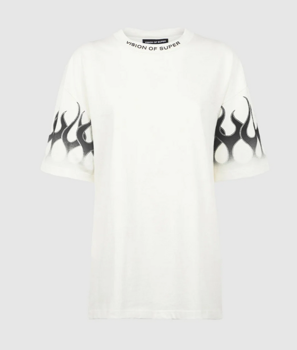 t-shirt white black flames