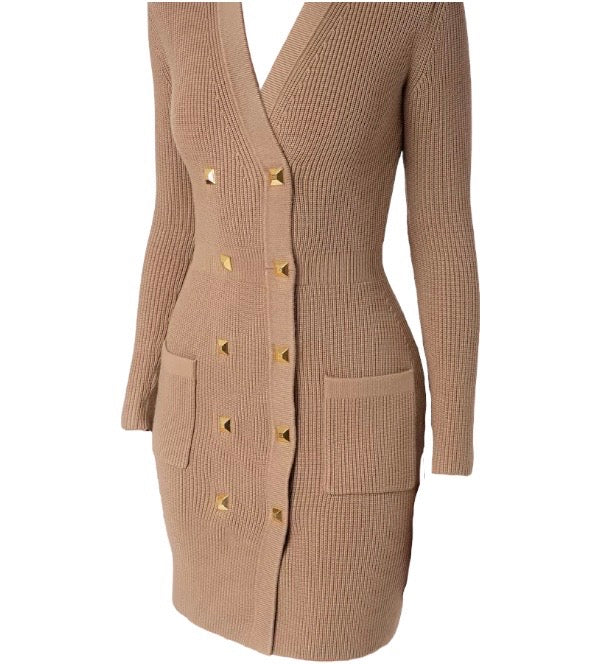 Double-breasted Robe manteau sweater dress with studded buttons AM39S26E2 Elisabe