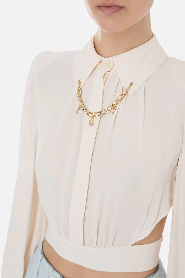 Cropped shirt with statement collar CA01631E2 Elisabetta Franchi 