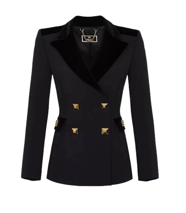 Double-breasted jacket with velvet lapel and maxi studs GI05127E2 Elisabetta Fran